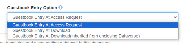Screenshot of the Guestbook Entry Option menu with the "Guestbook Entry at Request" highlighted