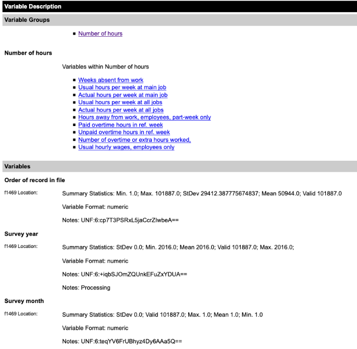 Example of a codebook in Dataverse