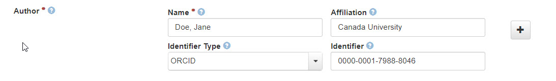 Name, Affiliation, Identifier Type, and Identifier fields filled out.